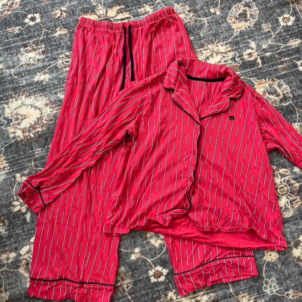 Tommy Hilfiger Red and White Striped Pajama Top